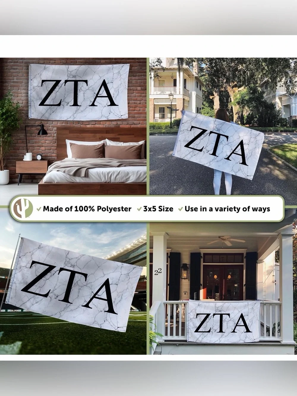 Marble Print ZTA Decorative Banner - White and Black